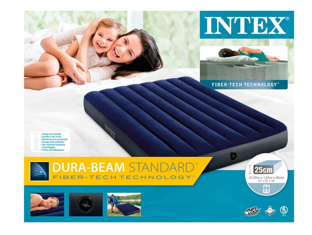 Кровать надувная Intex 137х191х25см велюр синий /64758Т/ (1)