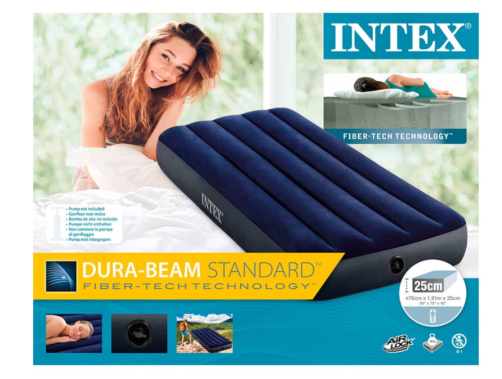Кровать надувная Intex 76х191х25см велюр синий /64756/ (1)