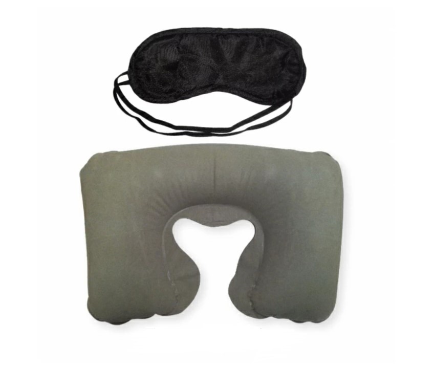 Подушка под шею RONIN флокированная, надувная+очки д/сна /F7321А/