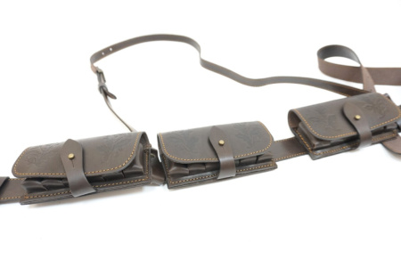 Патронташ VEKTOR со съемными подсумками и дополнительным ремнем кожа /П-40/