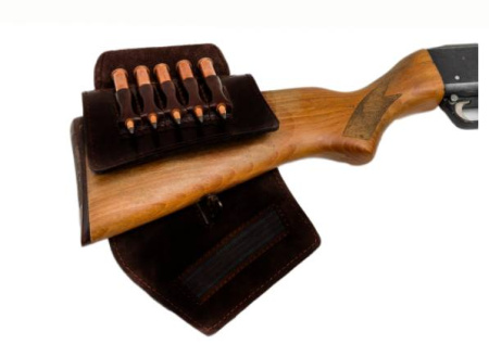 Патронташ Хольстер на приклад 5 патронов СНО кожа черный /190730033/ (1)