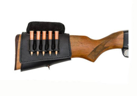 Патронташ Хольстер на приклад 5 патронов СНО кожа черный /190730033/